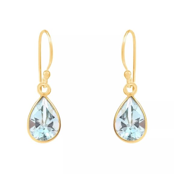 Natural Blue Topaz Earring- 18k Solid Gold